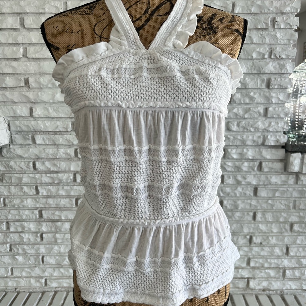 BCBGMaxAzria Elinor White Halter Jacquard  Textured Top NWT Sz L